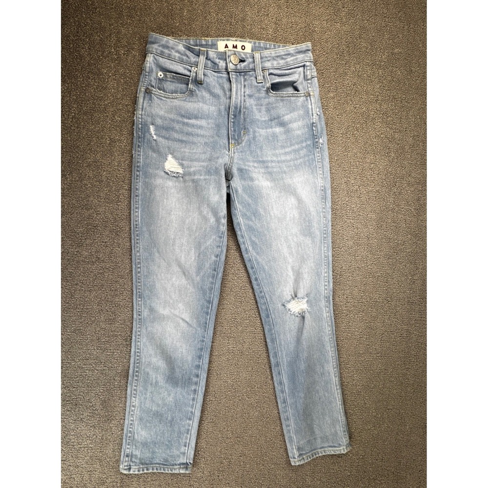 AMO Jeans Size 25 Desire Wash Chelsea Crop High Rise Distressed Straight Leg - Picture 1 of 9